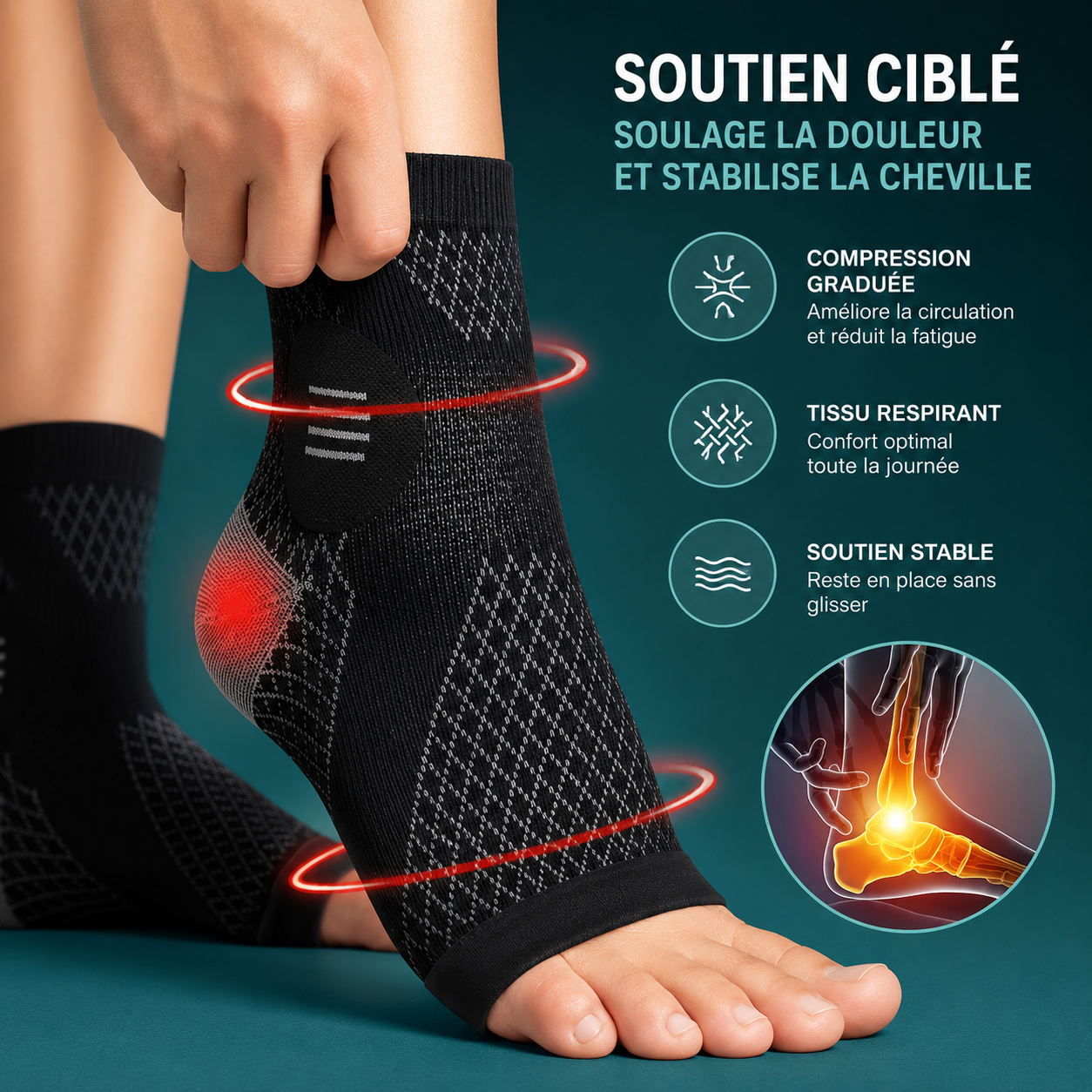 Chaussettes de Compression Cheville — Soutien Voûte Plantaire