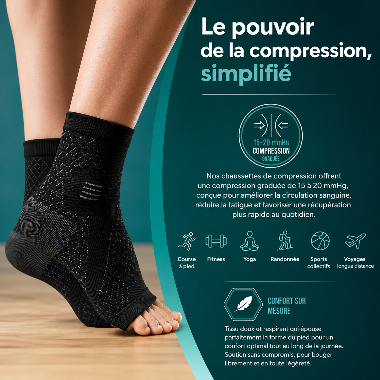 Chaussettes de Compression Cheville — Soutien Voûte Plantaire