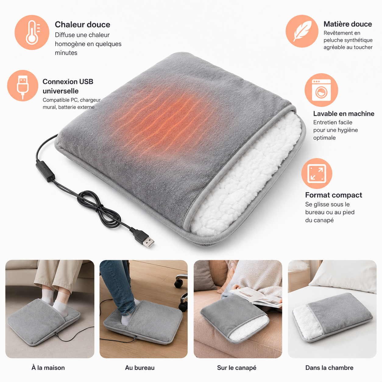 Chauffe-Pieds Électrique USB — Confort Hivernal