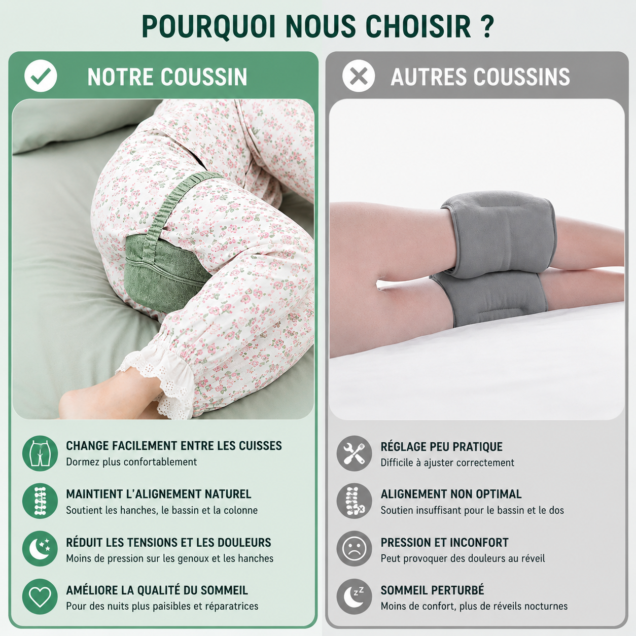 Coussin Ergonomique Genoux et Jambes — Sommeil Confortable