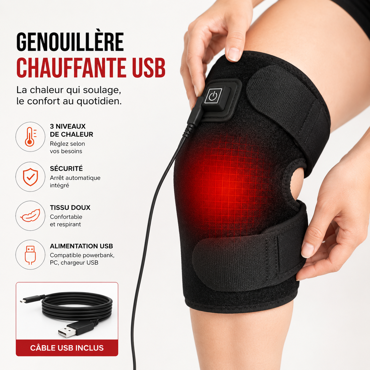 Genouillère Chauffante USB — Arthrose et Raideur