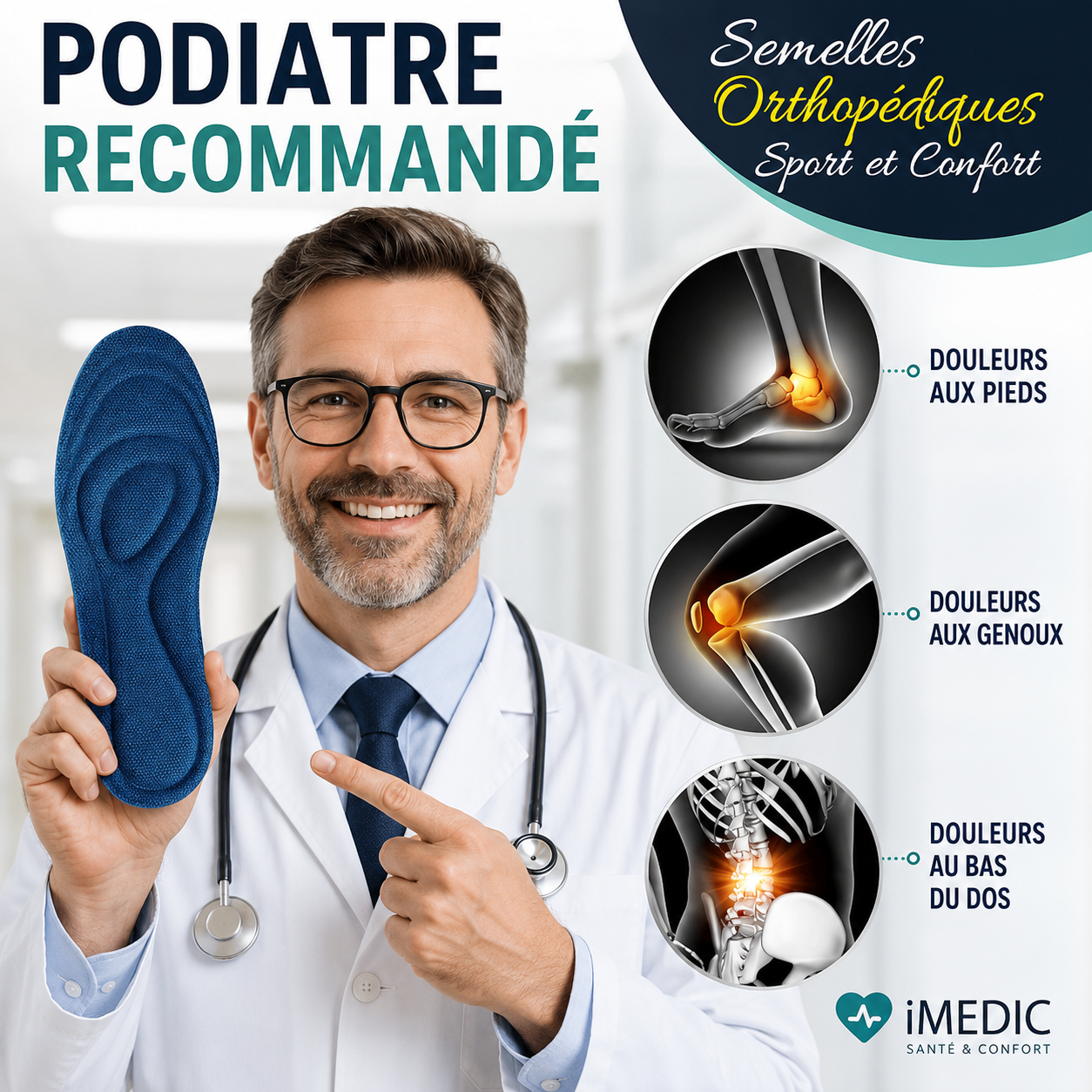 Pack 4 Semelles Orthopédiques Mémoire de Forme
