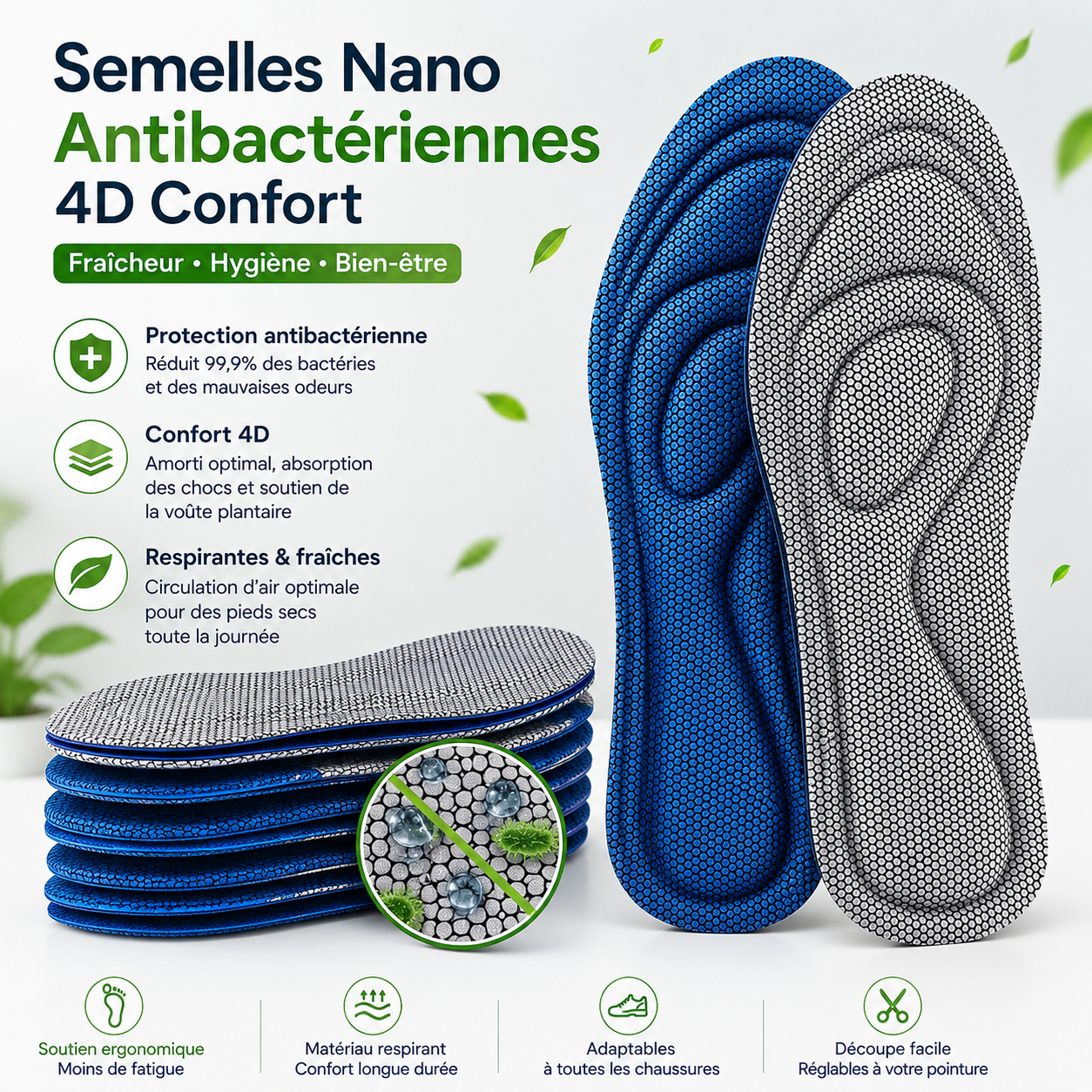 Pack 4 Semelles Orthopédiques Mémoire de Forme