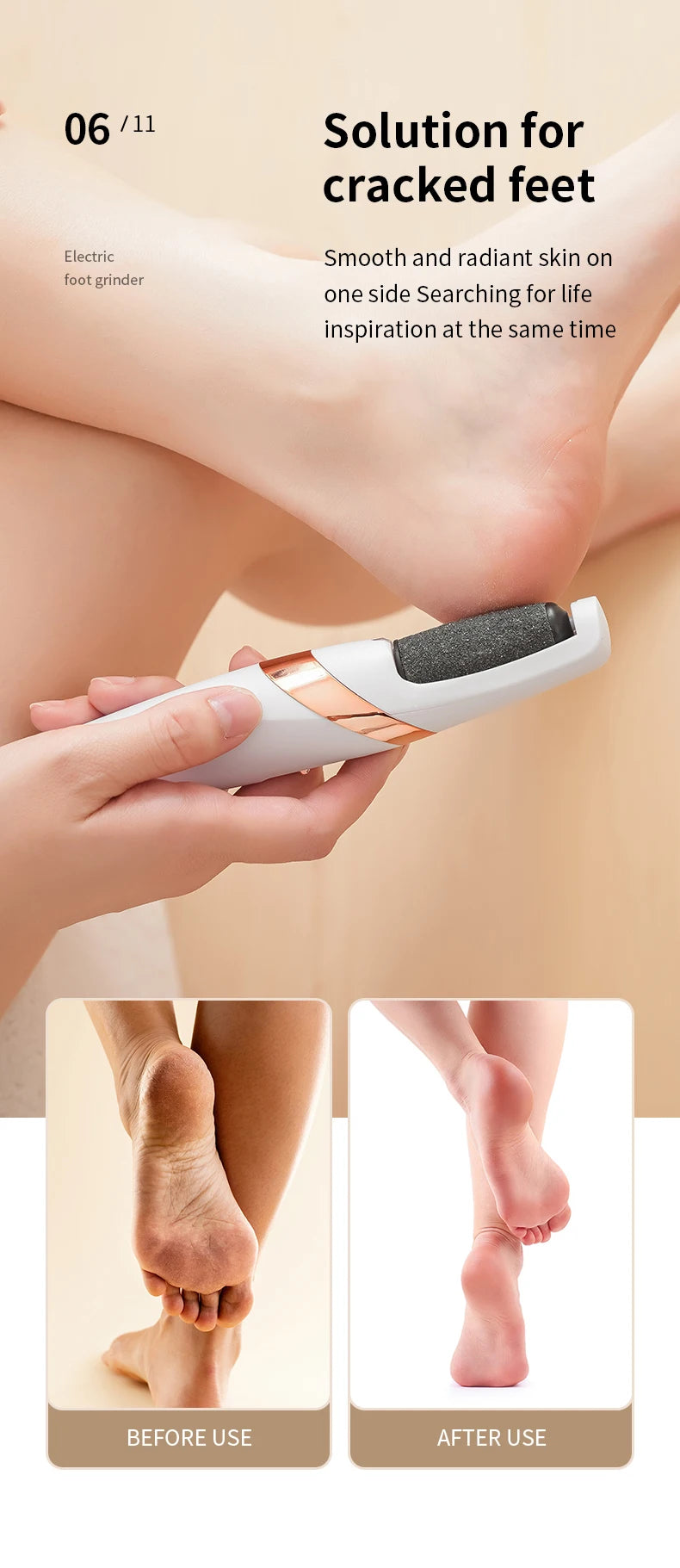 Ponceuse Électrique Rechargeable pour Pieds — Peau Douce Sans Effort ni Douleur