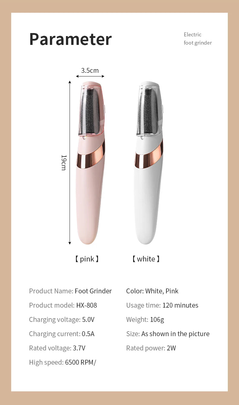 Ponceuse Électrique Rechargeable pour Pieds — Peau Douce Sans Effort ni Douleur